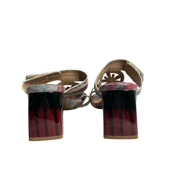 L’Artiste floral block heel slide sandals heels Size 39 turquoise boho artsy - Picture 8 of 13